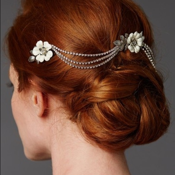 Triple Comb Enamel Bridal Headpeice Crystal Swags - Picture 2 of 11